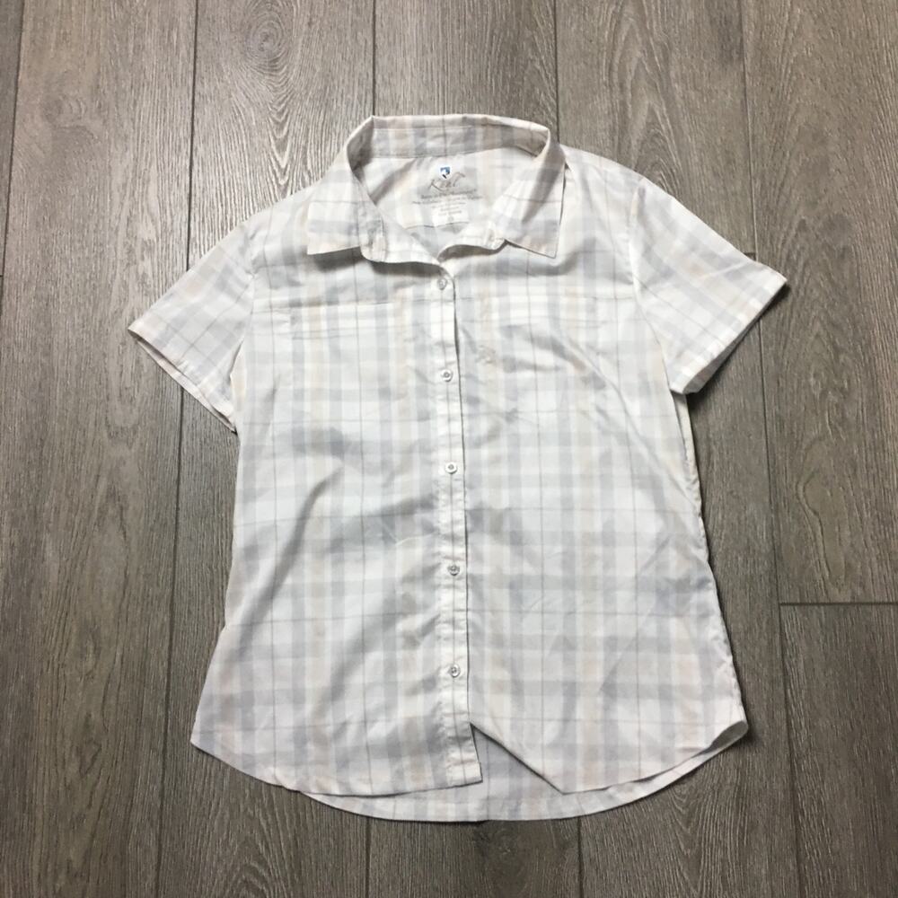 Kuhl Women's Kamp short sleeve shirt white gray plaid pattern XS